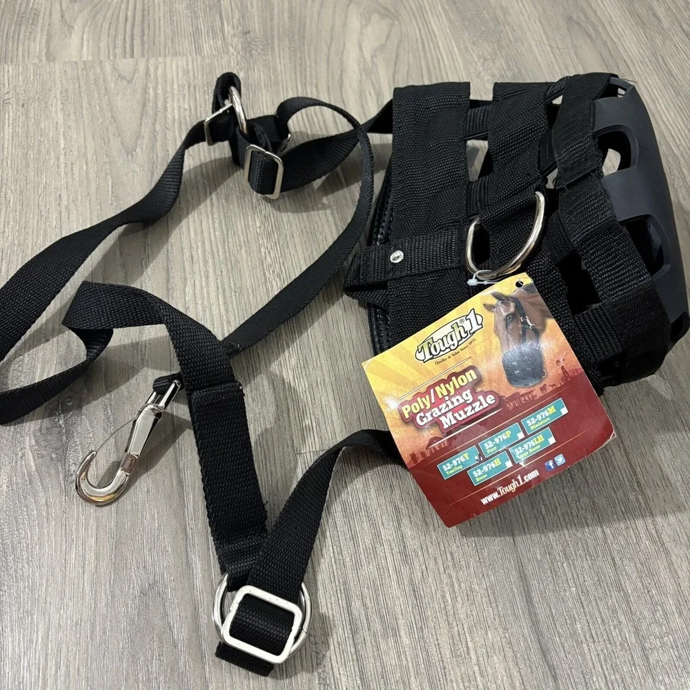 Tough-1 Yearling Size Black Poly Nylon Grazing Muzzle Horse Tack Equine 52-976Y